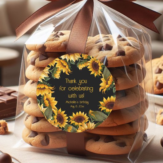 Gelbe Sonnenblumen Black Birthday Danke Runder Aufkleber