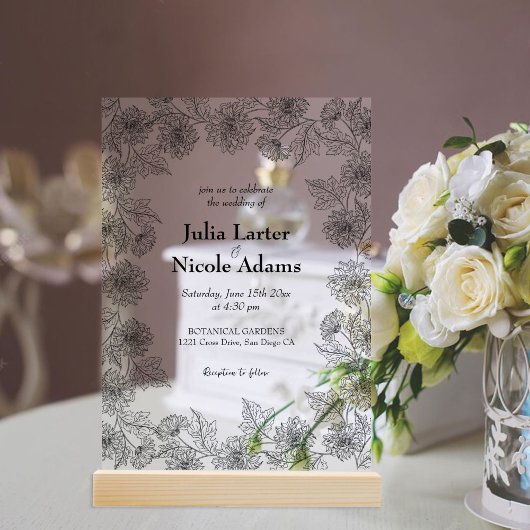 Gelbe Sonnenblumen Blätter Garten Minimalistische  Acryleinladungen