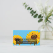Gelbe Sonnenblumen blühen blaues Rechteck Visitenkarte (Stehend Vorderseite)