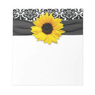Gelbe Sonnenblumen-Blume Schwarz Weiß Damast Flora Notizblock