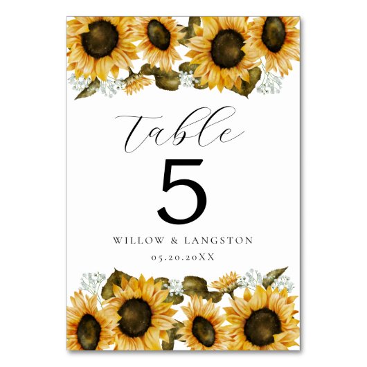 Gelbe Sonnenblumen Blumenblumen Tischnummer (Rückseite)