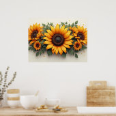 Gelbe Sonnenblumen Blumenkunst Poster (Küche)