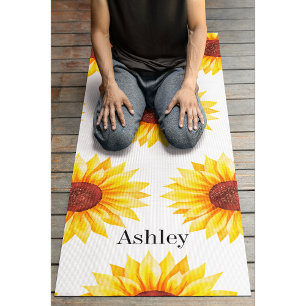 Gelbe Sonnenblumen Blumenmuster Weiß Yogamatte