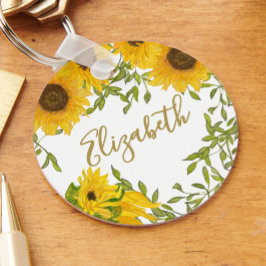 Gelbe Sonnenblumen Blütenblumen individuelle Name Schlüsselanhänger