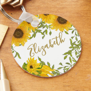 Gelbe Sonnenblumen Blütenblumen individuelle Name Schlüsselanhänger