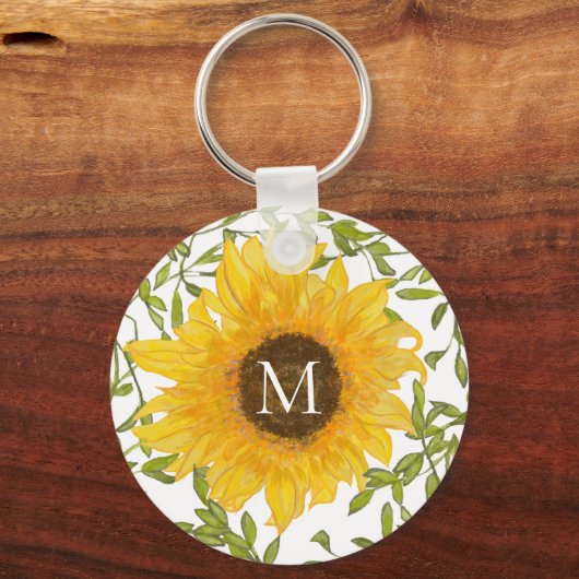 Gelbe Sonnenblumen Blütenbrauen-Monogramm Schlüsselanhänger (Vorderseite)