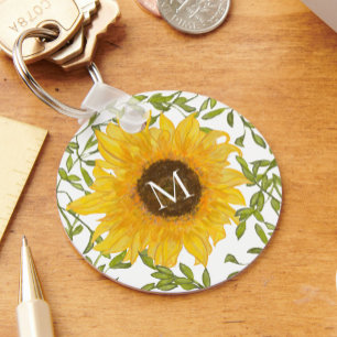 Gelbe Sonnenblumen Blütenbrauen-Monogramm Schlüsselanhänger