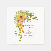 Gelbe Sonnenblumen, Bogen und Initialen Hochzeit i Serviette (Vorderseite)