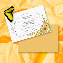 Gelbe Sonnenblumen, Bogen und Monogramm-Hochzeit i RSVP Karte