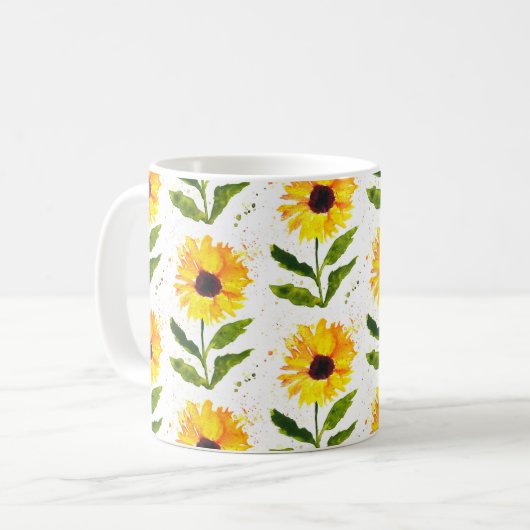 Gelbe Sonnenblumen Braun rustikale Blumenfarbe Kaffeetasse (Vorderseite Links)