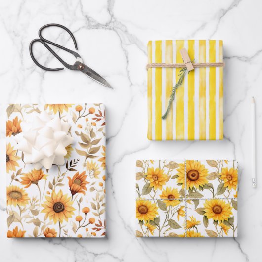 Gelbe Sonnenblumen, die Papiertüten umhüllen Geschenkpapier Set (Vorderseite)