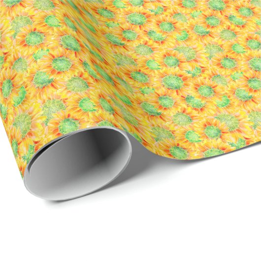 Gelbe Sonnenblumen Ditsy Wrapping Paper Geschenkpapier (Rolleneckpunkt)