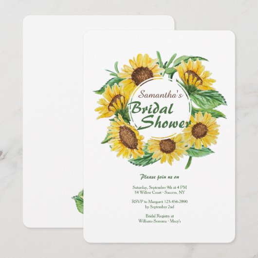 Gelbe Sonnenblumen Einladung (Vorne/Hinten)