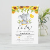 Gelbe Sonnenblumen Elefantendusche Einladung (Stehend Vorderseite)