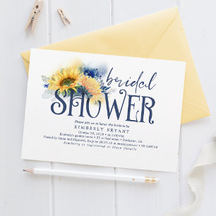 Gelbe Sonnenblumen Elegante Navyblaue Brautparty Einladung
