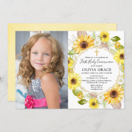 Gelbe Sonnenblumen Erste Heilige Kommunion Foto Einladung