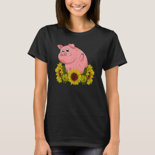 Gelbe Sonnenblumen-Farmtier Bauer Ferkel Niedlich T-Shirt