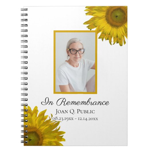 Gelbe Sonnenblumen Feier zur Beerdigung des Lebens Notizblock (Vorderseite)