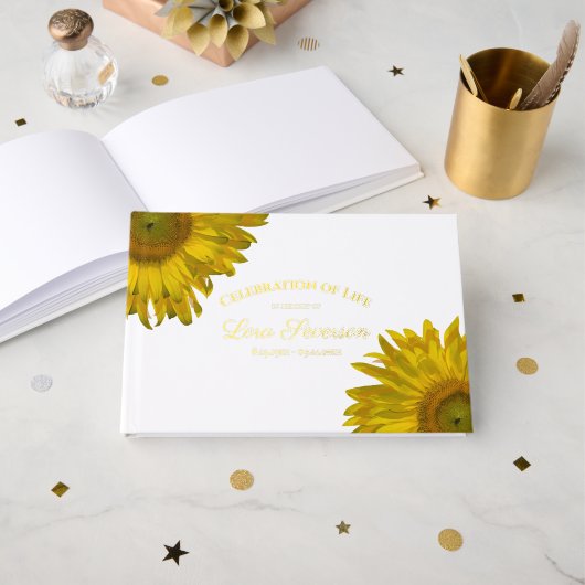 Gelbe Sonnenblumen Feiern des Lebens Gästebuch (Vorderseite Offen)