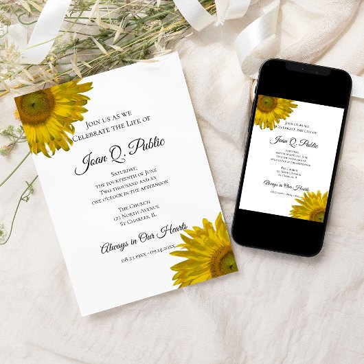 Gelbe Sonnenblumen - Gedenkfeier zum Leben Einladung