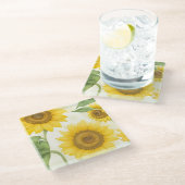 Gelbe Sonnenblumen Glasuntersetzer (Schrägansicht)