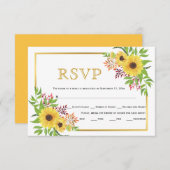 Gelbe Sonnenblumen, Goldrahmen Hochzeit RSVP-Karte RSVP Karte (Vorne/Hinten)