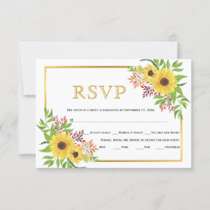 Gelbe Sonnenblumen, Goldrahmen Hochzeit RSVP-Karte RSVP Karte