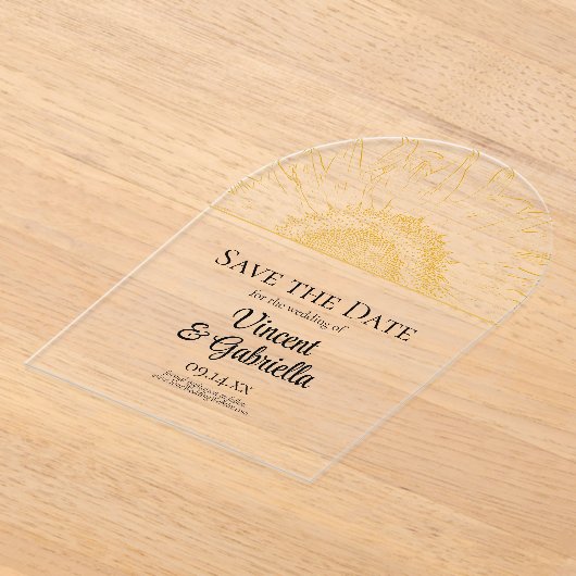 Gelbe Sonnenblumen Grafische Hochzeit Sichern Sie Acryleinladungen (Ablage )