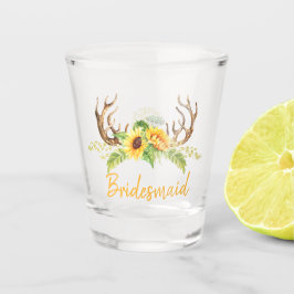 Gelbe Sonnenblumen Grüne Antlers Bridesmaid Schnapsglas