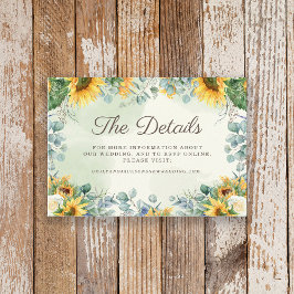 Gelbe Sonnenblumen Grüne Eukalyptus Hochzeitdetail Begleitkarte