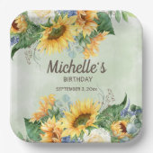 Gelbe Sonnenblumen Grüner Eukalyptus Geburtstag Pappteller (Vorderseite)