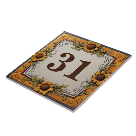 Gelbe Sonnenblumen, Hausnummer Schild Plaque Fliese (Seite)