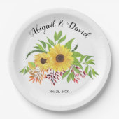 Gelbe Sonnenblumen Herbstlaube Hochzeit Pappteller (Vorderseite)