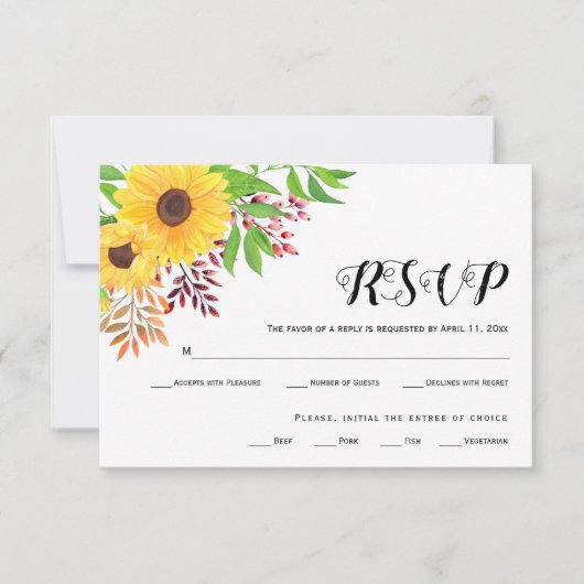 Gelbe Sonnenblumen, Herbstlaube Hochzeit RSVP-Kart RSVP Karte (Vorderseite)