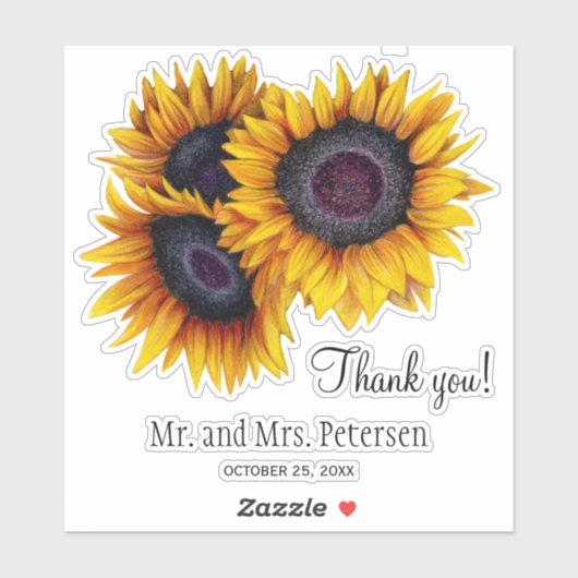 Gelbe Sonnenblumen Hochzeit danke und Namen Aufkleber (Blatt)