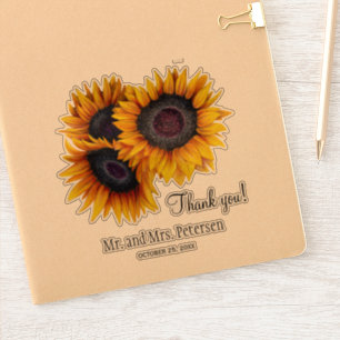 Gelbe Sonnenblumen Hochzeit danke und Namen Aufkleber