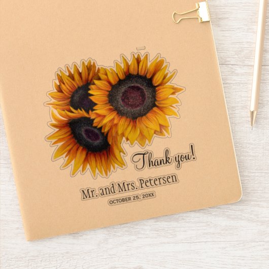 Gelbe Sonnenblumen Hochzeit danke und Namen Aufkleber (Notizbuch)