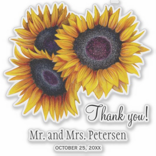 Gelbe Sonnenblumen Hochzeit danke und Namen Aufkleber (Vorderseite)