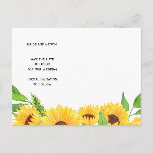 Gelbe Sonnenblumen Hochzeit im Herbst Save the Dat Ankündigungspostkarte (Rückseite)