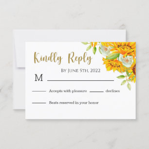 Gelbe Sonnenblumen Hochzeit RSVP Karte