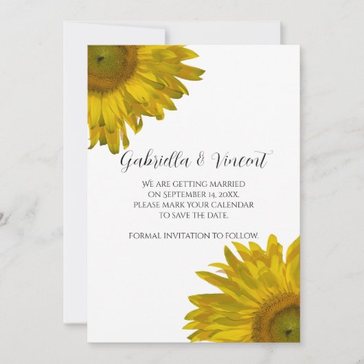 Gelbe Sonnenblumen Hochzeit Save the Date (Vorderseite)
