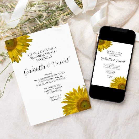 Gelbe Sonnenblumen Hochzeitliches Probe-Dinner Einladung