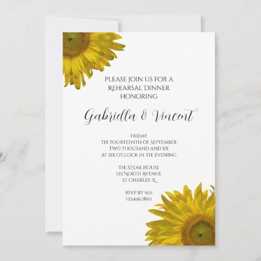 Gelbe Sonnenblumen Hochzeitliches Probe-Dinner Einladung (Vorderseite)
