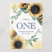 Gelbe Sonnenblumen-Hochzeitstischnummern (Rückseite)