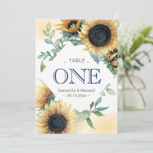Gelbe Sonnenblumen-Hochzeitstischnummern