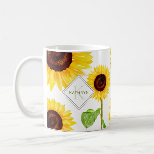 Gelbe Sonnenblumen, Illustriert Kaffeetasse (Links)