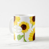 Gelbe Sonnenblumen Illustriert Name und Meldung Kaffeetasse (Vorderseite Links)
