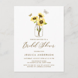 Gelbe Sonnenblumen im Brautparty Mason Jar Einladungspostkarte