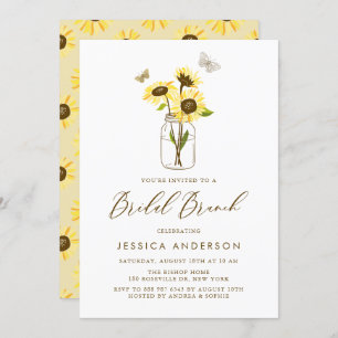 Gelbe Sonnenblumen im Mason Jar Bridal Brunch Einladung