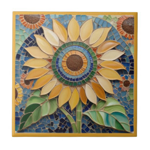 Gelbe Sonnenblumen Imitate Mosaik Blau Grün Fliese